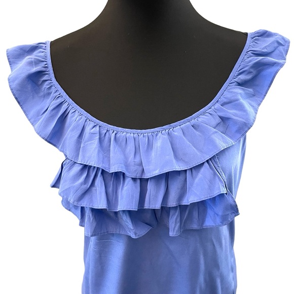 Bebe Cornflower Blue Silk Ruffle Off Shoulder Top (S) - Picture 4 of 11